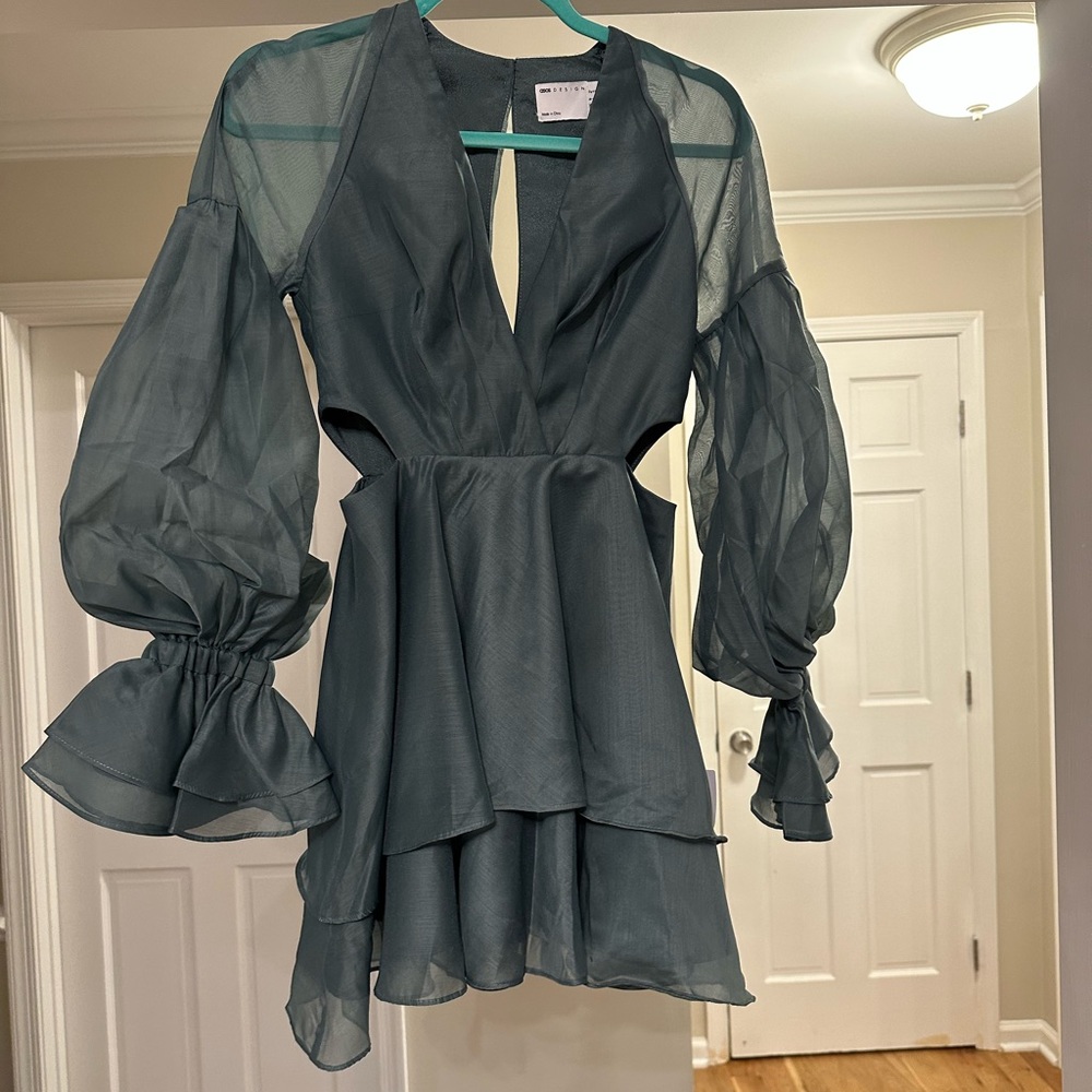 ASOS Teal Ruffle Layered Mini Dress - Picture 12 of 13